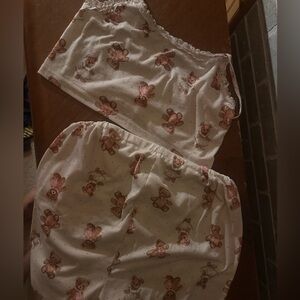 SHEIN White and Pink Teddy Bear Maternity Pajama Set